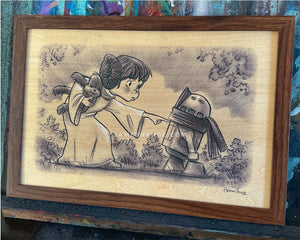 Framed Wood Print - "Please Let Someone Find My Droidlet" (Wookiee the Chew)